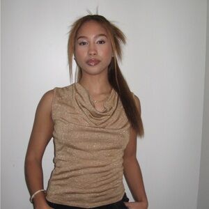 Gold Shimmer Cowl Neck Top